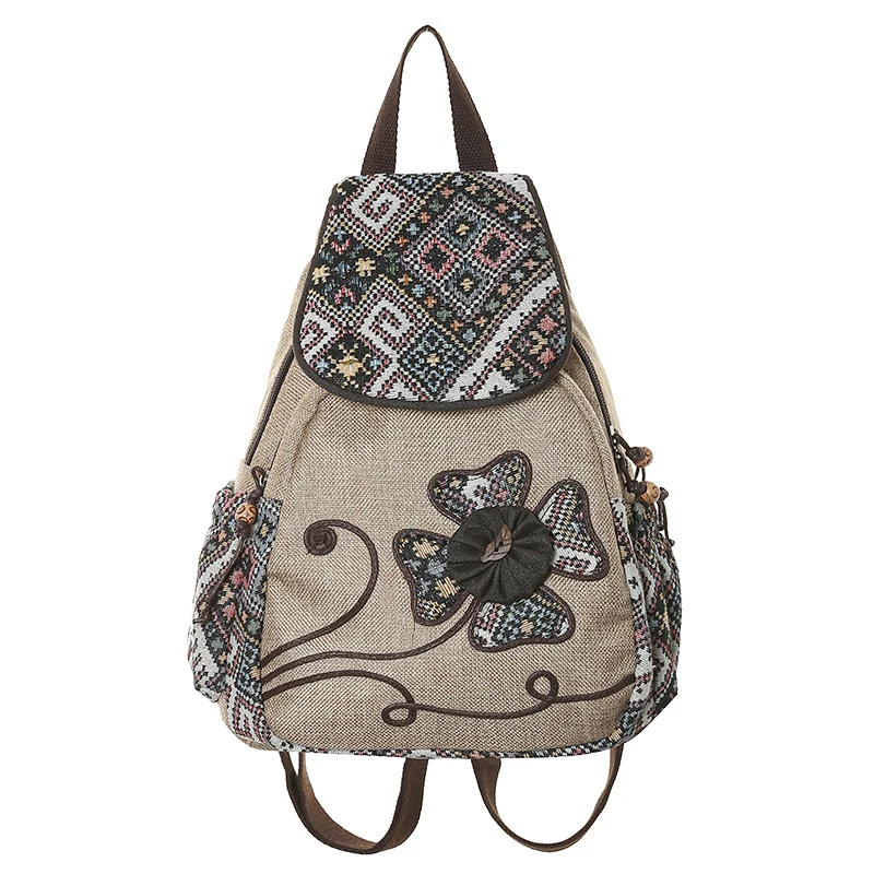 

Этнический школьный ранец для подростков с цветочной вышивкой, Женский богемный рюкзак, вместительный дорожный рюкзак