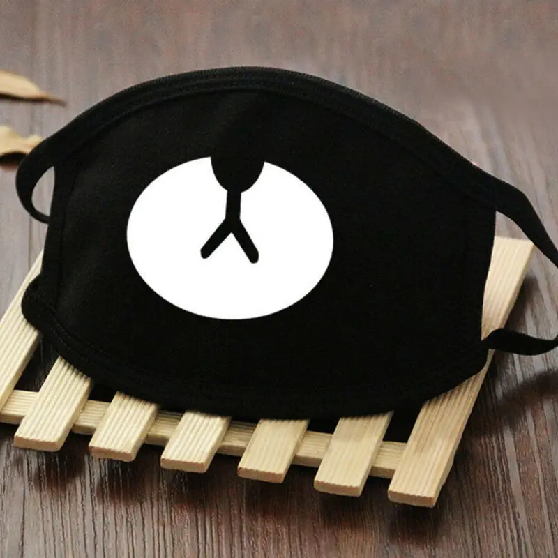 Черная моющаяся хлопковая маска с рисунком медведя из мультфильма против пыли и