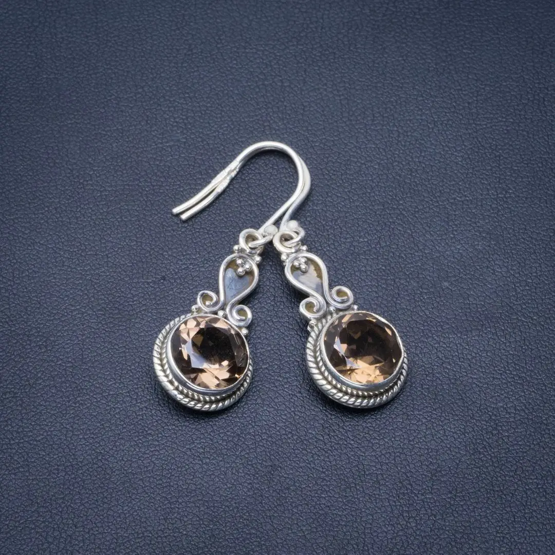 Серьги из натурального дымчатого кварца ручной работы Уникальные 925 пробы