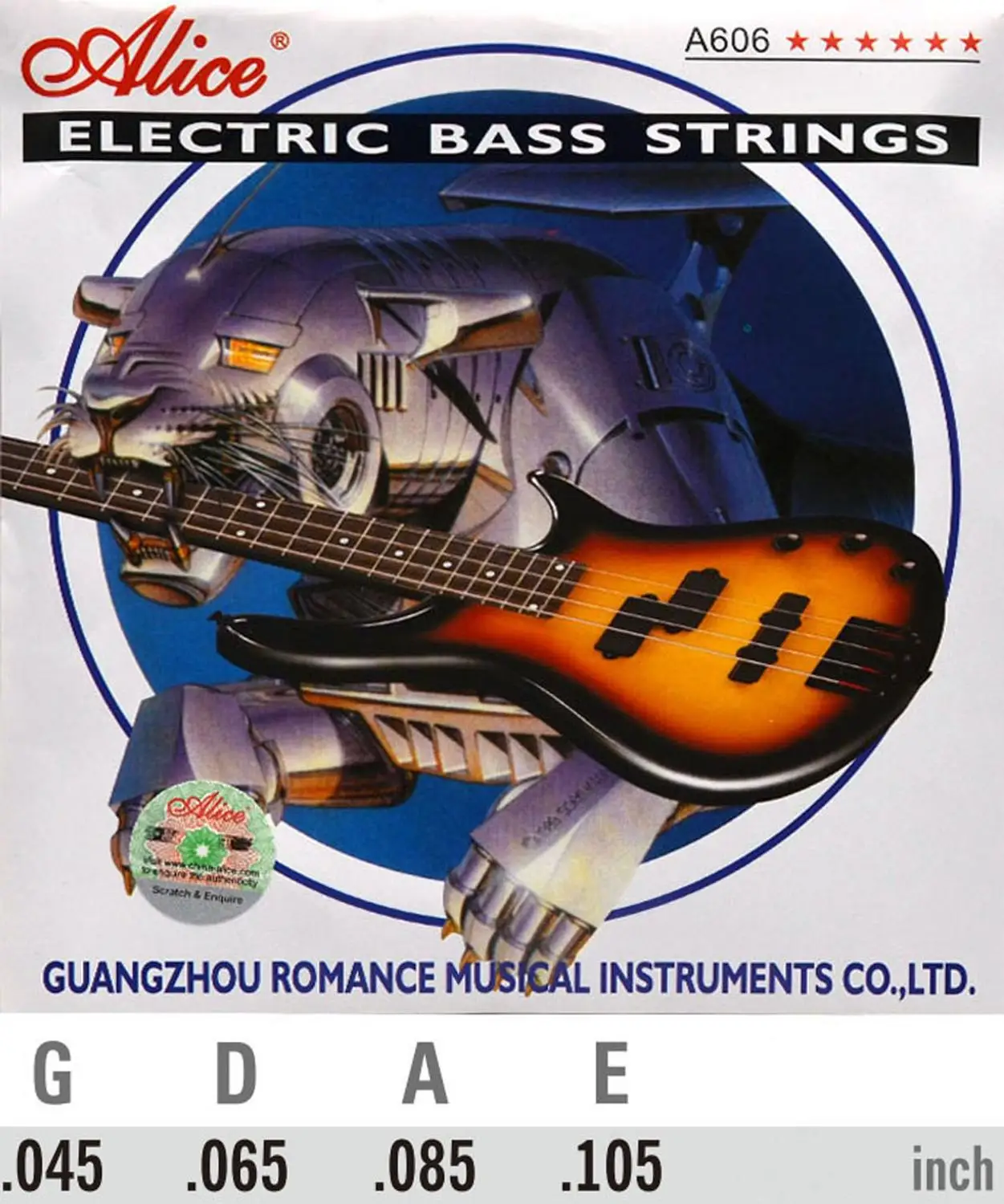 Alice A606 никелевые круглые намотанные длинные электрические басовые струны