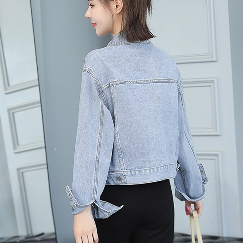 Джинсовая куртка женская оверсайз однотонная винтажная верхняя одежда из денима