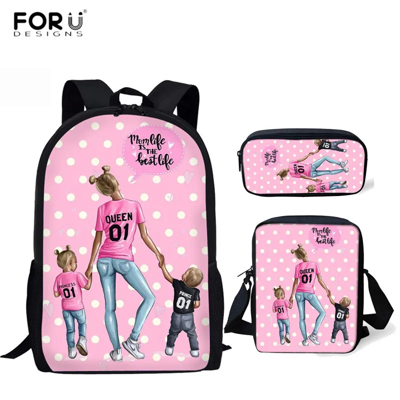 FORUDESIGNS/школьные сумки для супер мамы Harajuku Kawaii рюкзак для детей девочек Повседневный 3 шт. школьные сумки ортопедический рюкзак Mochilas - Цвет: HMA172CEK