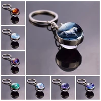 animal unicorn horse keychain double sided glass ball metal keychain jewelry noble proud pure keyring for men