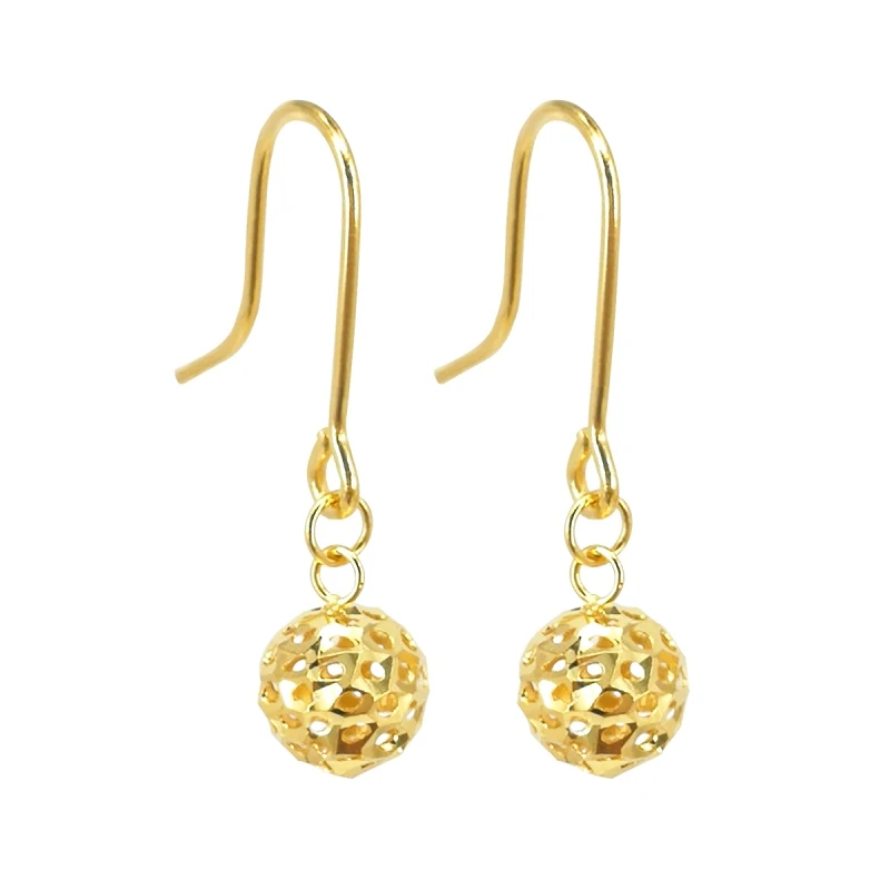

Pure Solid 18k Gold Earrings Women Luck Hollow Ball Dangle Earrings 22x6mm 18K Yellow / Rose Gold