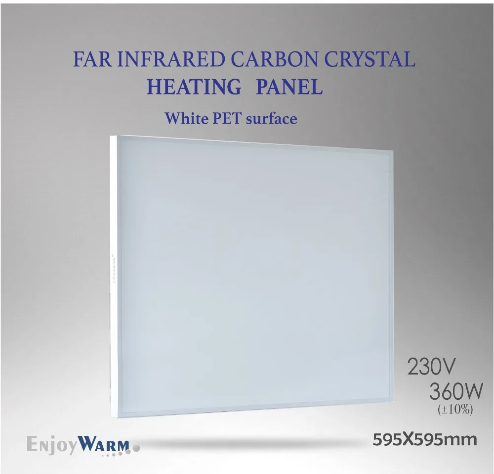 Surface Infrared Heating Panel Wall Ceil Mounted 595*595mm 360W White Pet Frame Carbon Crysatl Heater Electrical CE TUV IC-360