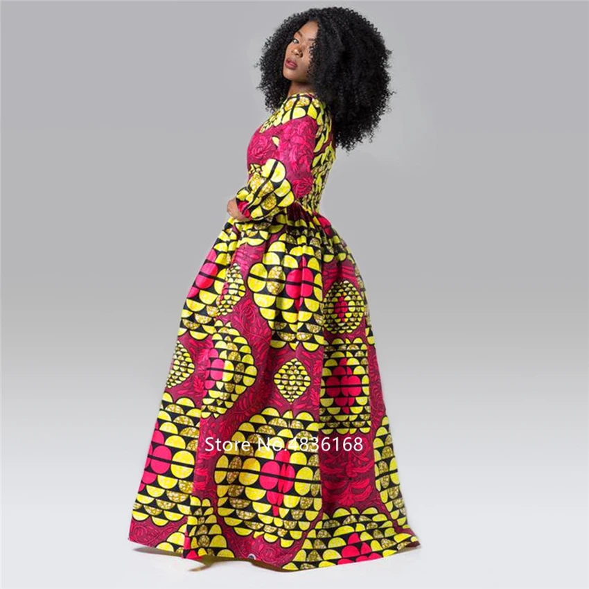 

2020 News African Dresses for Women Autumn Winter Dashiki African Clothes Full Sleeve V-neck Plus Size Ladies Robe Africaine