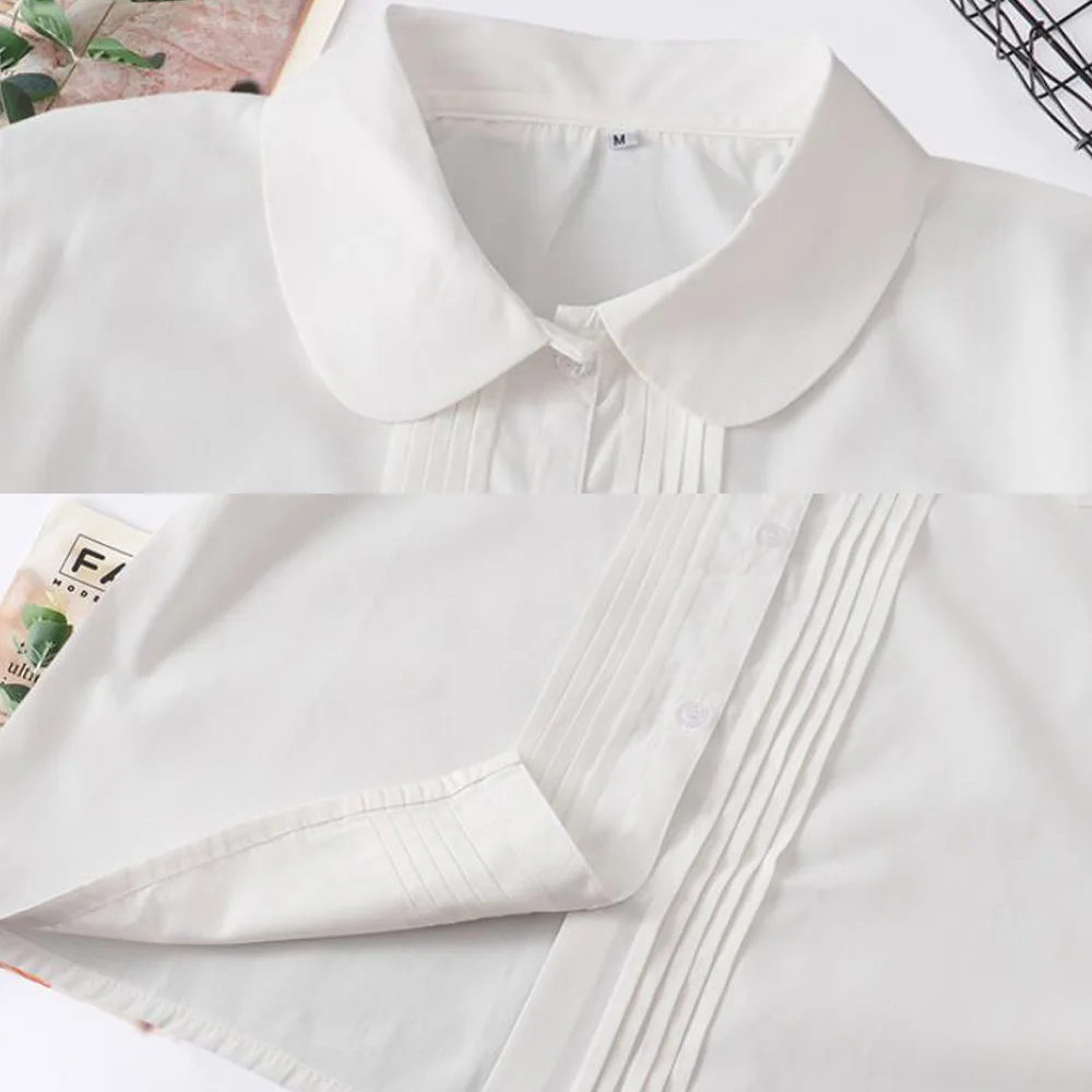

Japanese College Chic Casual Women Blouse Sweet Student Girl White Shirt Casual Lapel Collar Short Sleeve Work School Tops 4XL