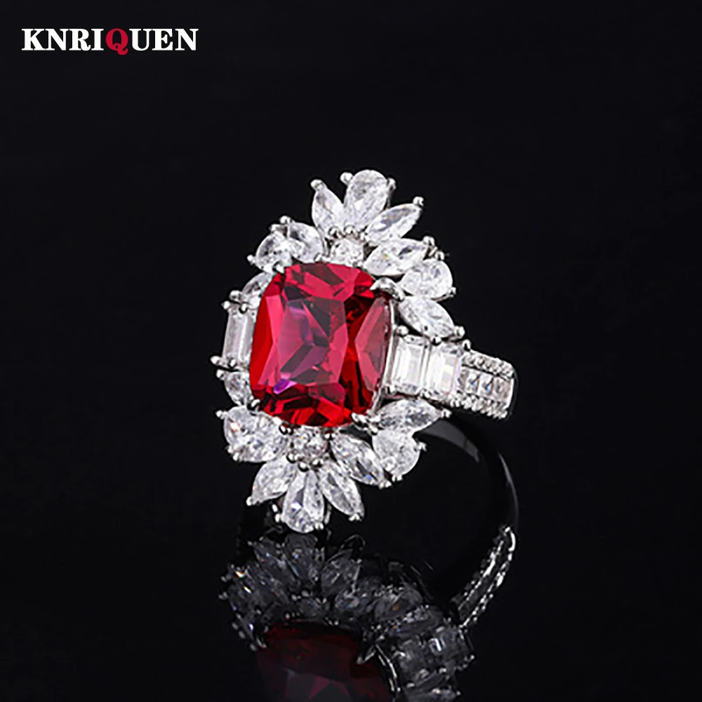 

Charms 100% Silver 925 Gemstone Rings for Women 10*12mm Ruby Sapphire Emerald Wedding Party Ring Fine Jewelry Anniversary Gift