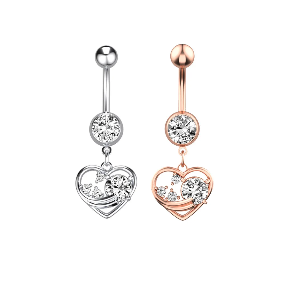 

1PCS Crystal Belly Button Ring Heart Belly Piercing Dangle Butterfly Navel Piercing Rose Gold Sexy Navel Bar Jewelry Belly Ring