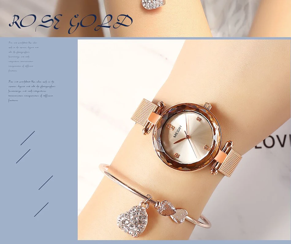 Reloj Mujer Лидирующий бренд MEGIR женские часы RoseGold Relogio Feminino Роскошные сетчатые часы-браслет женские часы
