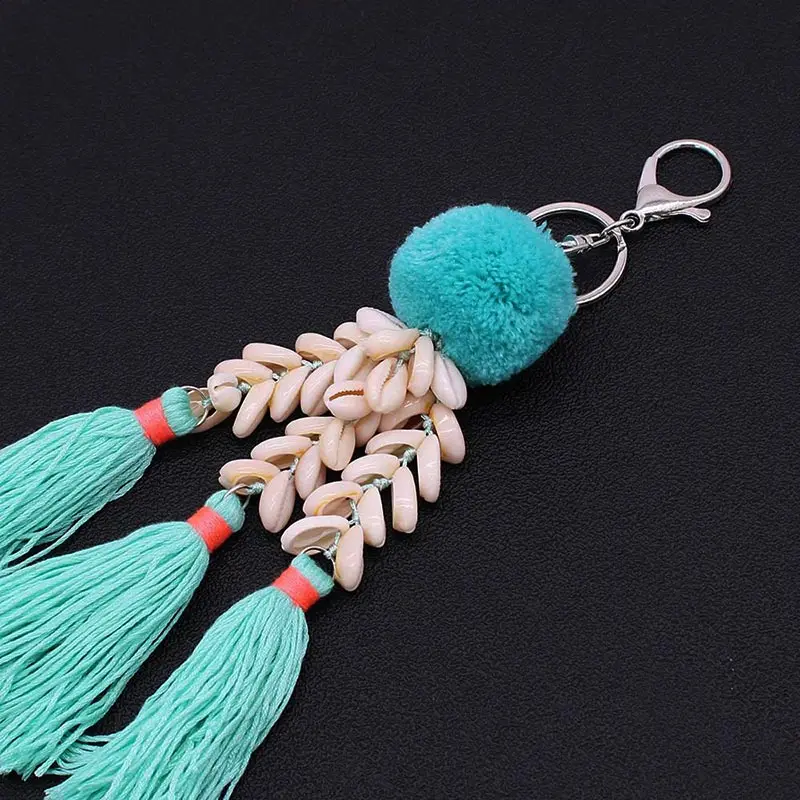 Новый брелок в богемном стиле виде ракушки с кисточками для ключей леди шарик