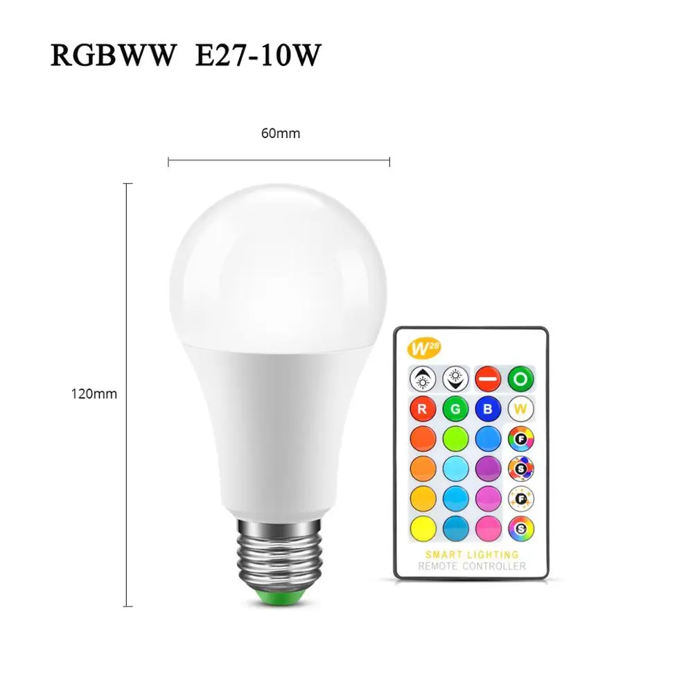 E14 E27 RGB светодиодный светильник лампа с дистанционным Управление Bombillas светодиодный потолочный светильник смарт-лампы AC 85-265 в ампулы светодиодный лампы 5 Вт 7 Вт - Испускаемый цвет: E27 10W RGBWW
