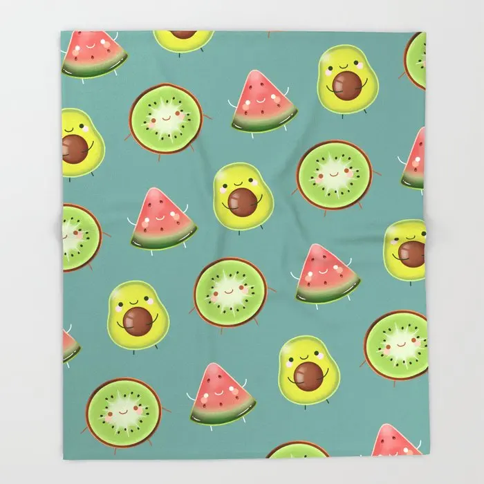

Kawaii Avocado Fruit Throw Blanket Portable Soft Bedspread Home Decoration Microfiber Flannel Blankets for Beds