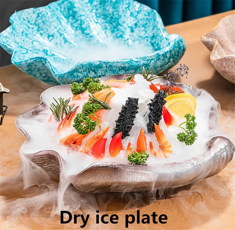 

Японские морепродукты, суши, рыба, сашими, ледяная тарелка, большая ракушка, лосось, украшение для ресторана, креативная тарелка для сухого л...