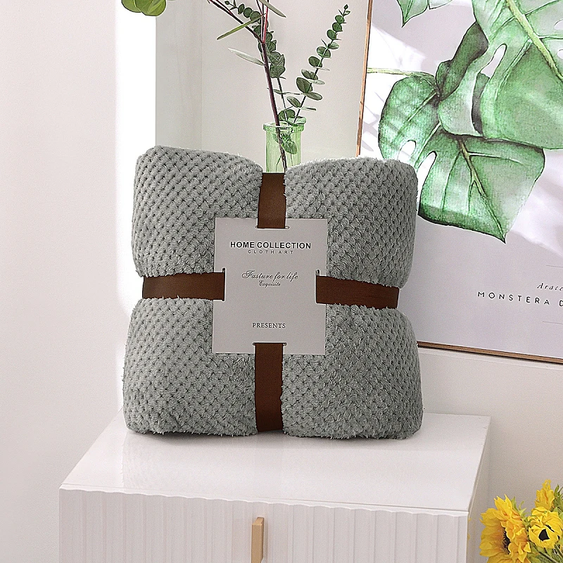 Blanket Coral Fleece Home Textiles Solid Color Sofa Thicken Mesh Pineapple Grid Warm Flannel | Дом и сад