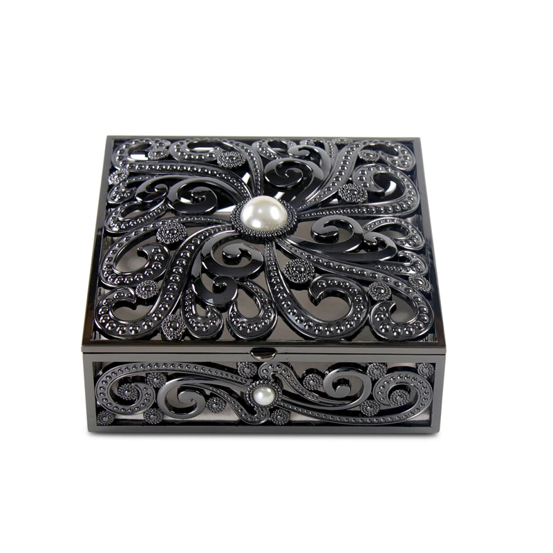 

Lasody Mother's Day Gift Jewelry Box Zinc Alloy Square Hollow Pearl Necklace Ring Earrings Store Holiday Gifts