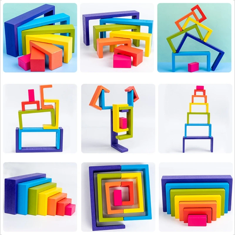 Деревянные радужные блоки из натурального дерева детские игрушки строительные
