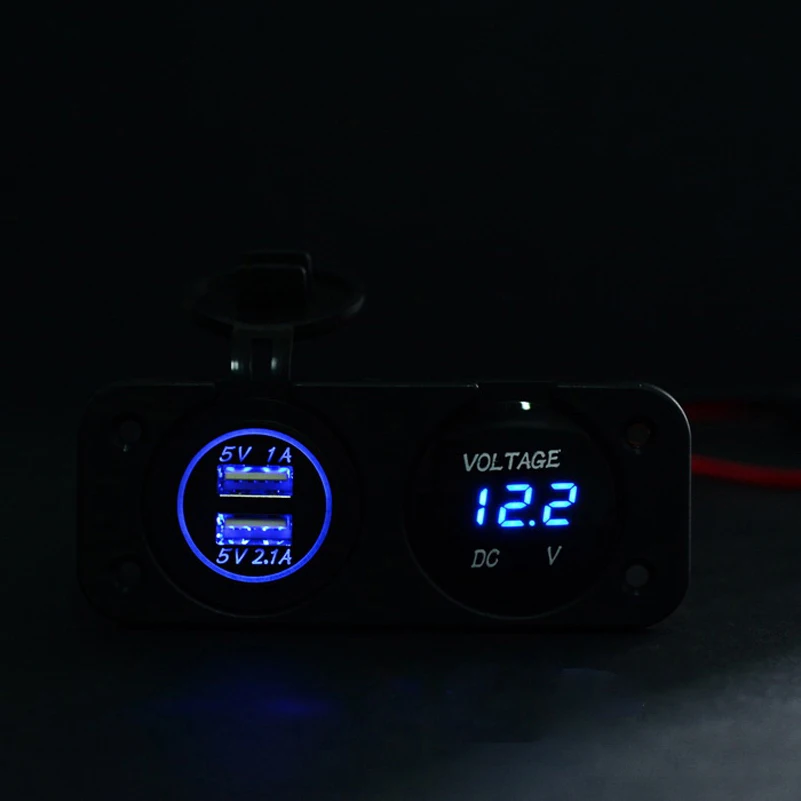 DC 12V - 24V светодиодный цифровой вольтметр + двойной USB разъем питания панель 2.1A/1A