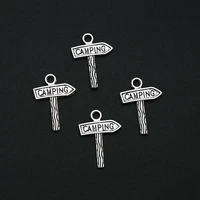 20pcslots 16x22mm antique silver plated camping travel charms road sign pendants for diy jewelry creation bulk items wholesale