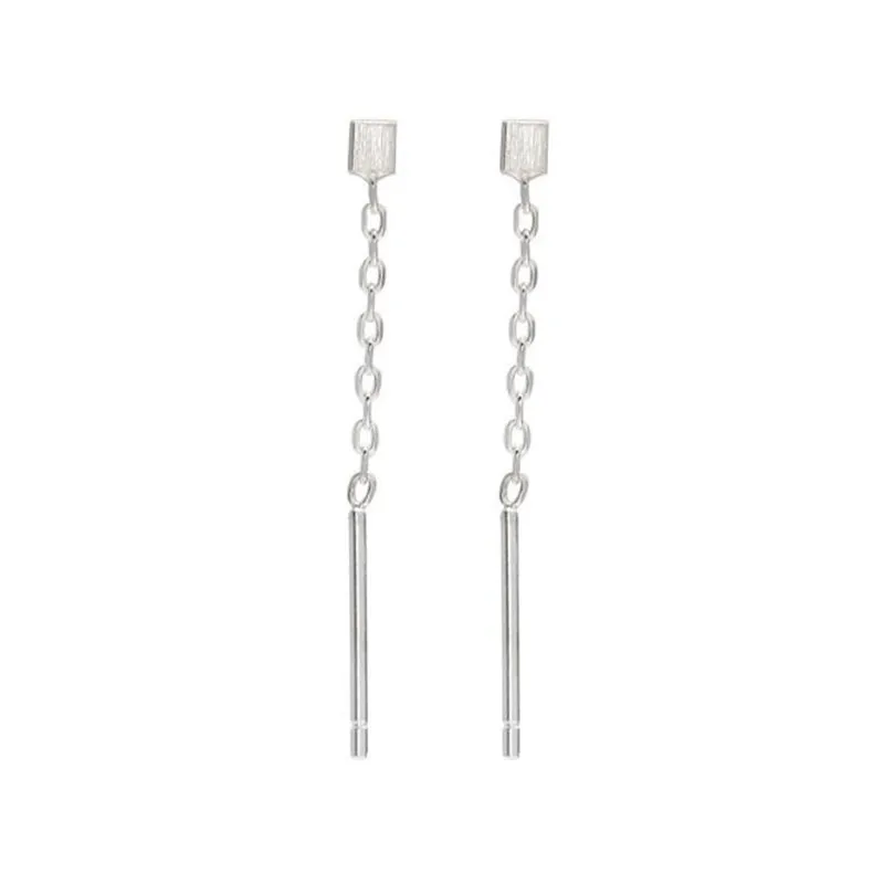 POFUNUO 925 Sterling Silver Stud Earrings Korean Style Fashion Sweet Wire Drawing Square Charm Minimalist Fine Jewelry | Украшения и