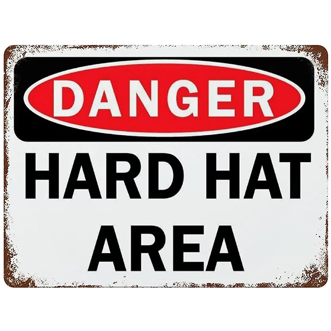 

PotteLove Metal Sign Danger Hard Hat Area Aluminum Retro Weatherproof Horizontal Wall Decoration 11.8×15.7inch
