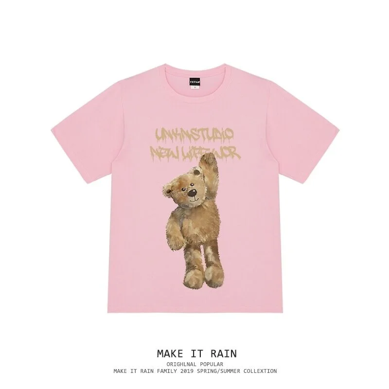 

2021 summer cartoon bear 3D printed round neck T-shirt, short sleeve trendy breathable T-shirt for children, boys and girls