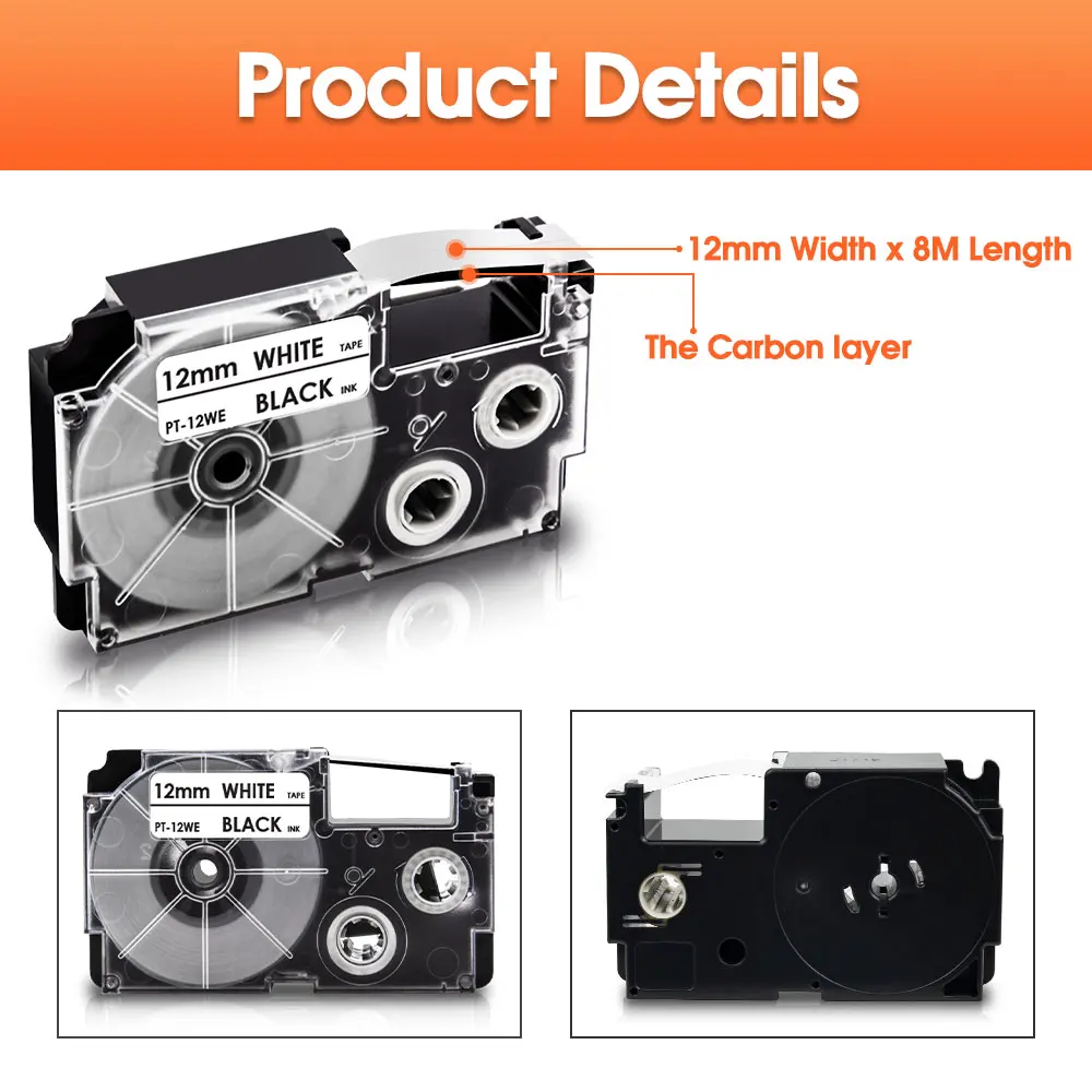 Лента этикеток Ecowell XR-12WE XR12WE XR-12RD XR-12BU лента совместимая с Casio EZ Label Maker KL-60 KL-60SR KL120