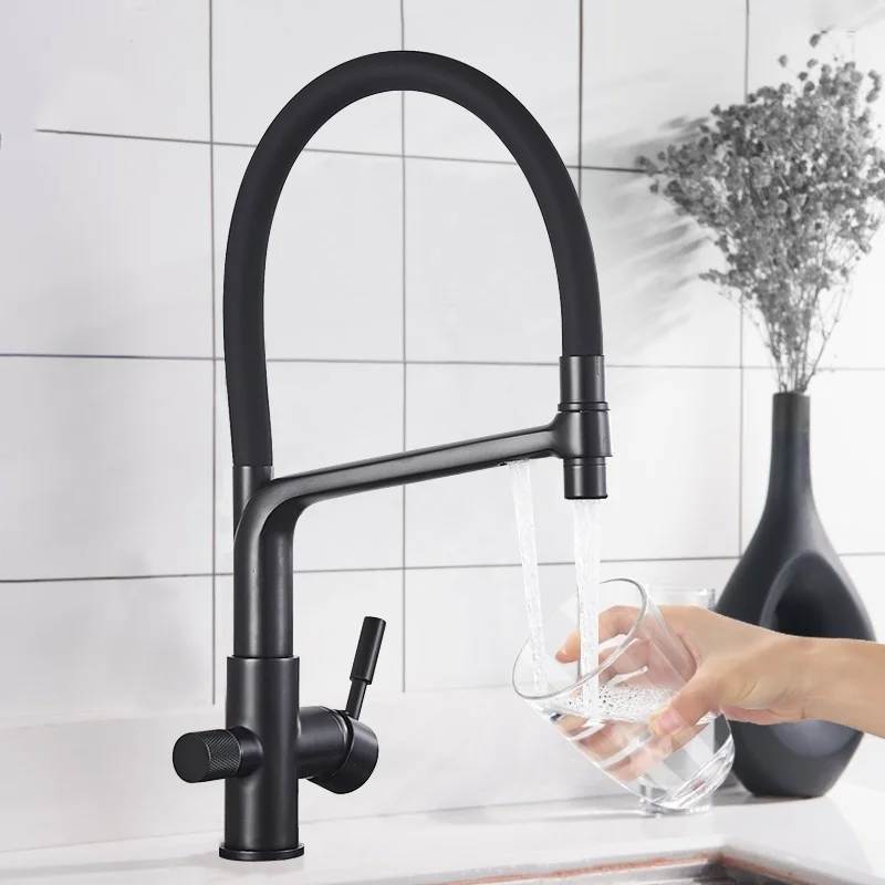 

Kitchen Water Filter Faucet Kitchen Faucets Dual Spout Filter Faucet Mixer 360 Degree Rotation Water Purification Feature Taps