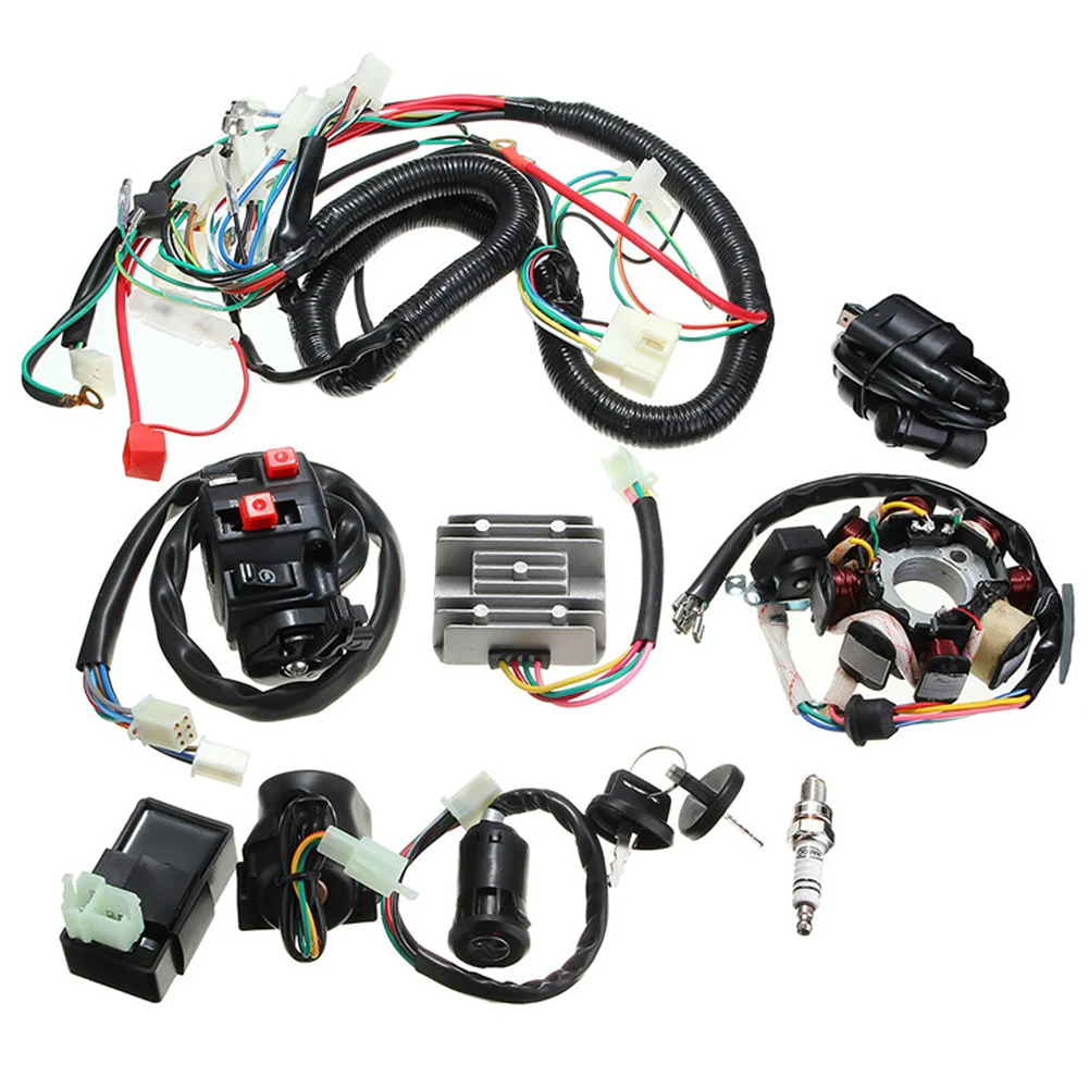 

Replacement Parts ATV Quad Dirt Bike CDI Stator Kit Go Kart Buggy Electric 4 Stroke Wiring Harness Switch For 150CC 200CC 250CC