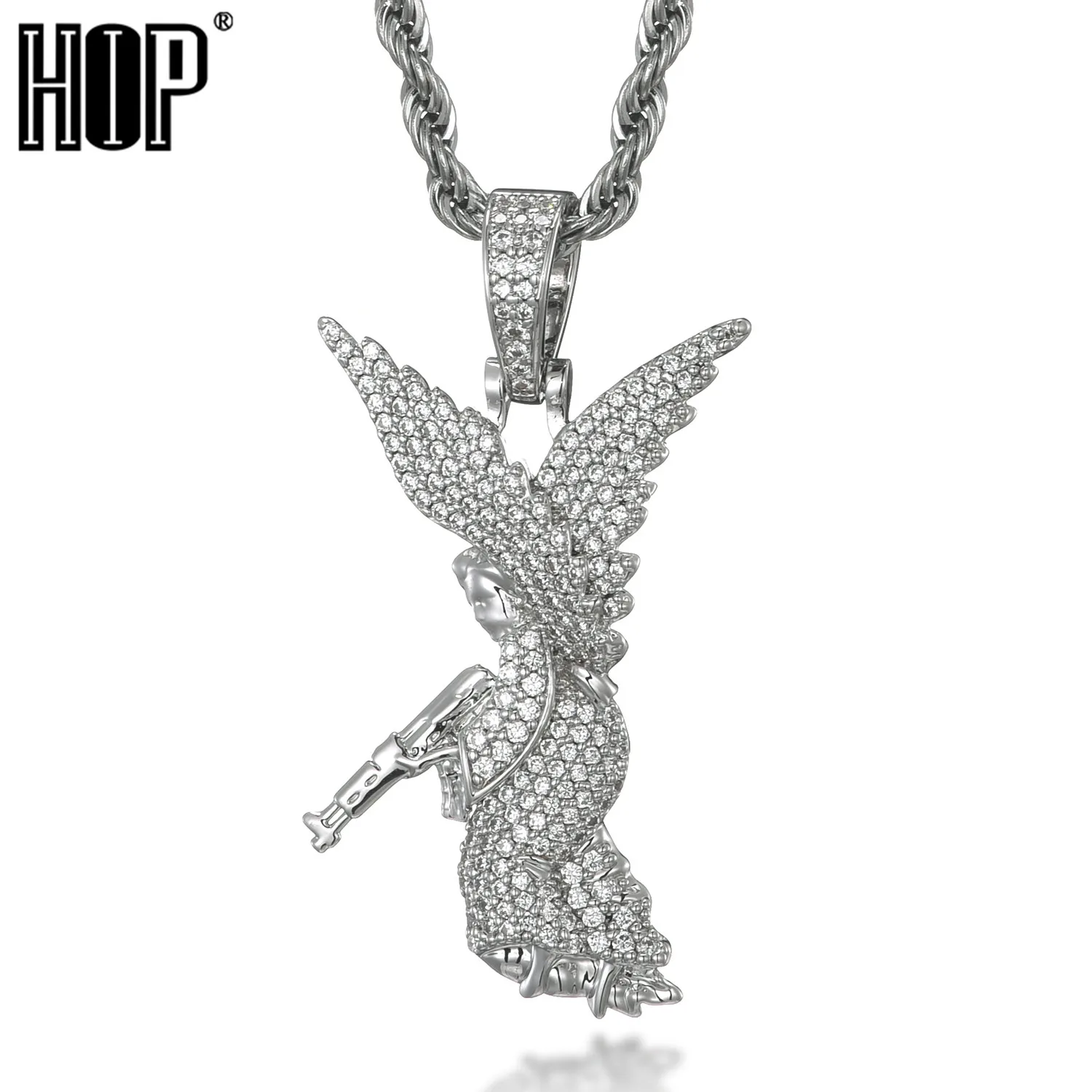 

Angel Wings Pendant Iced Out CZ AAAA+ Cubic Zirconia Gold Sliver Color Copper Material Necklace For Men Women Hip Hop Jewelry