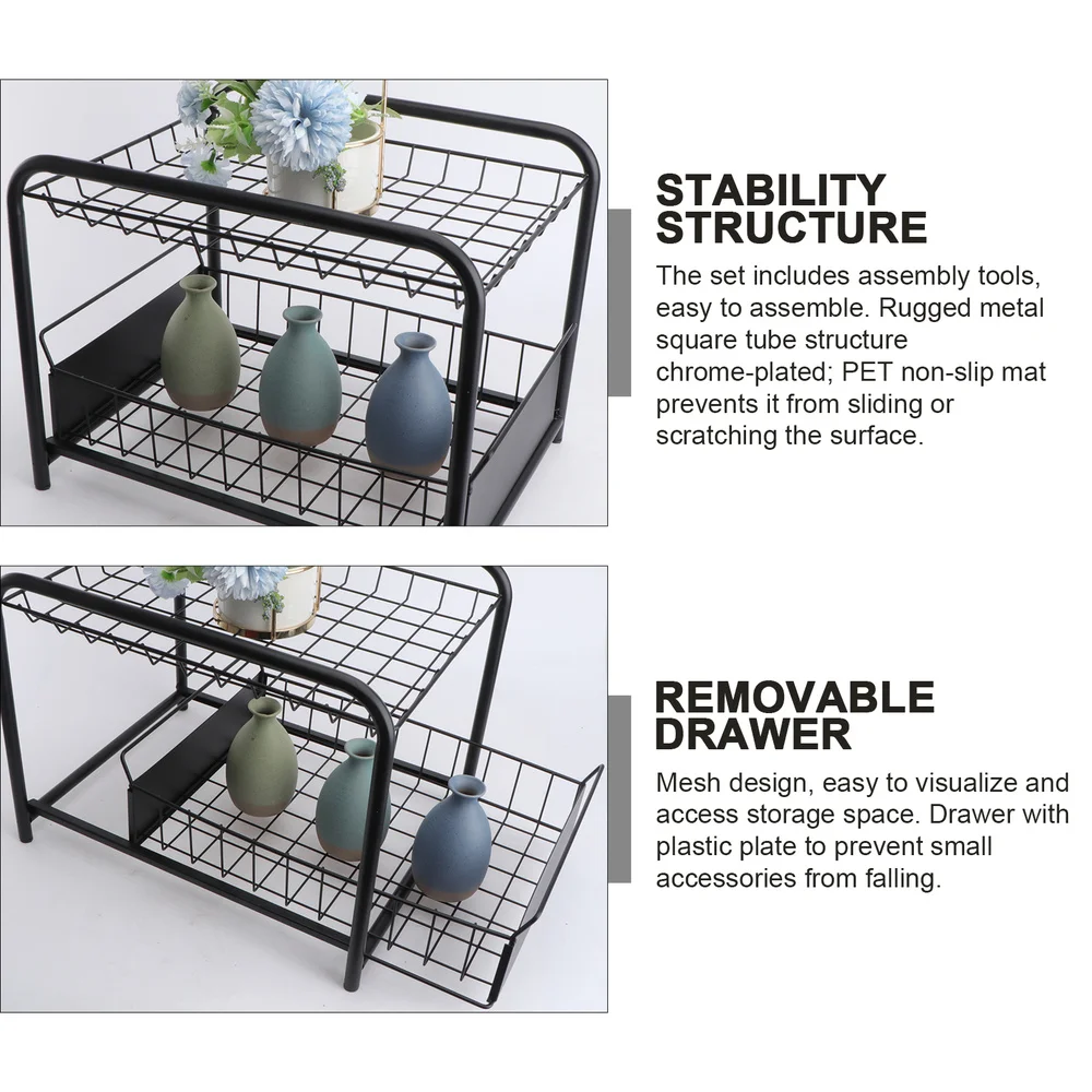 

Kitchen Storage Rack Desktop Telescopic Push-pull Type Storage Organizer (Black)