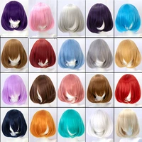 difei synthetic wig short bob straight hair with trimable bangs pink red blue purple cosplay wig for women short wigs