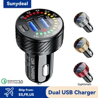 dual usb car charger fast charging qc 3 0 with voltmeter display power adapter cigarette lighter socket for mobile phone