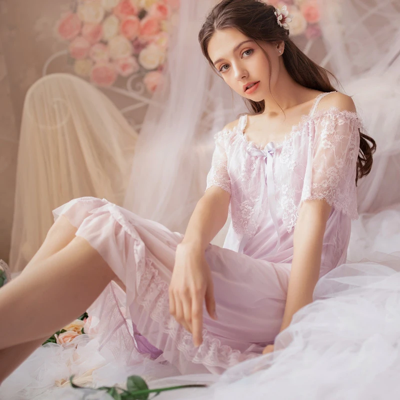 Элегантные ночные рубашки для сна кружевные пижамы сексуальное домашнее платье
