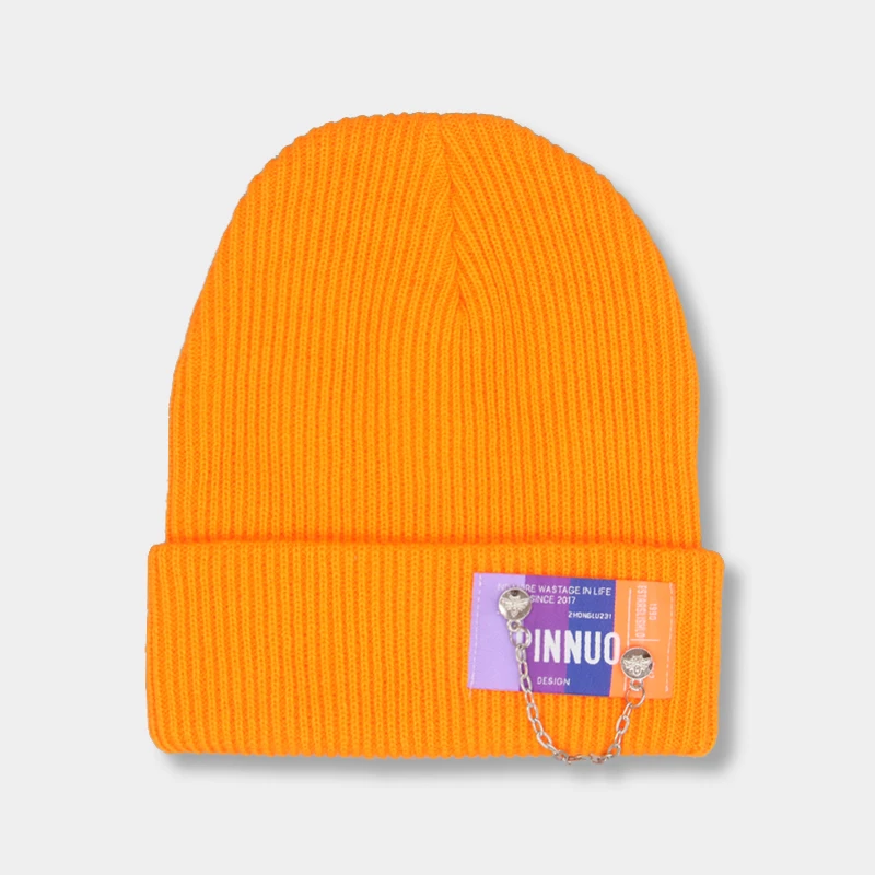 

Knitted Hats Solid Blue Orange Black Chain Winter Hats Casual Foldable Soft Keep Warm Outdoor Autumn Women Hat Gorras Para Mujer