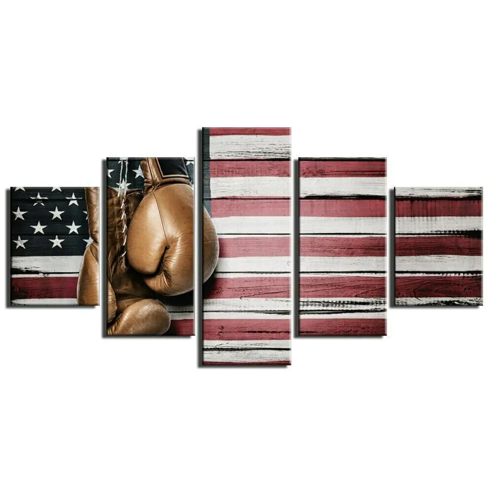 

5 Pcs Boxing Gloves Flag America Poster Modern Art Wall Pictures Prints HD Canvas Home Living Room Decoration No Framed
