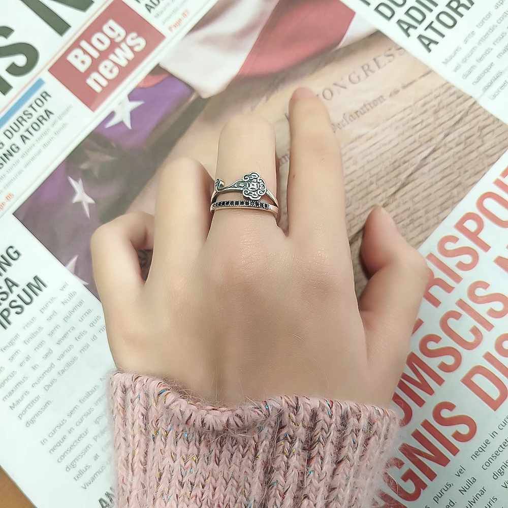 

Ckysee Retro 100% 925 Sterling Silver Good Luck Rings Adjustable Wedding Engagement Ring Women Gift 925 Silver Finger Jewelry