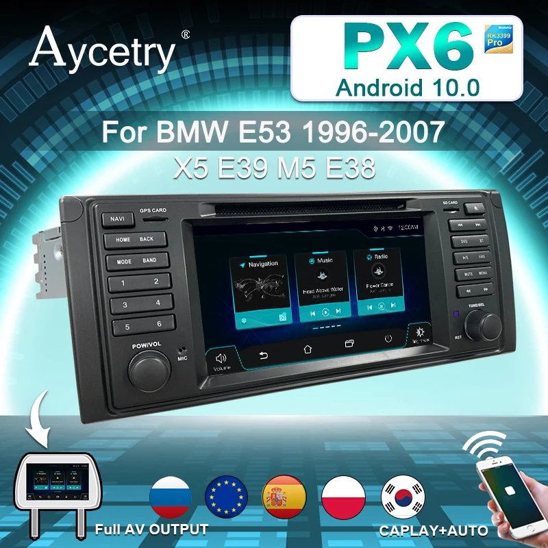 Автомагнитола PX6 1 din Android 10 мультимедийный видеоплеер dvd навигация gps для BMW/E39/X5/E53