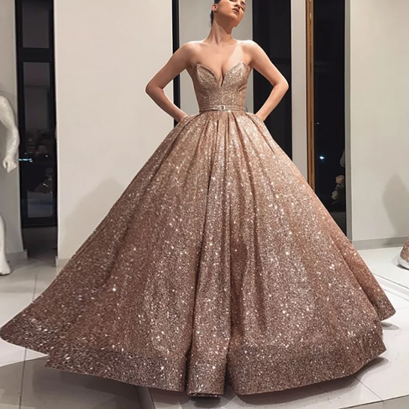 

Sparky Sequins Princess Quinceanera Dresses Elegant Sweetheart Ball Gowns Lace Up Back Prom Party Gown 2021