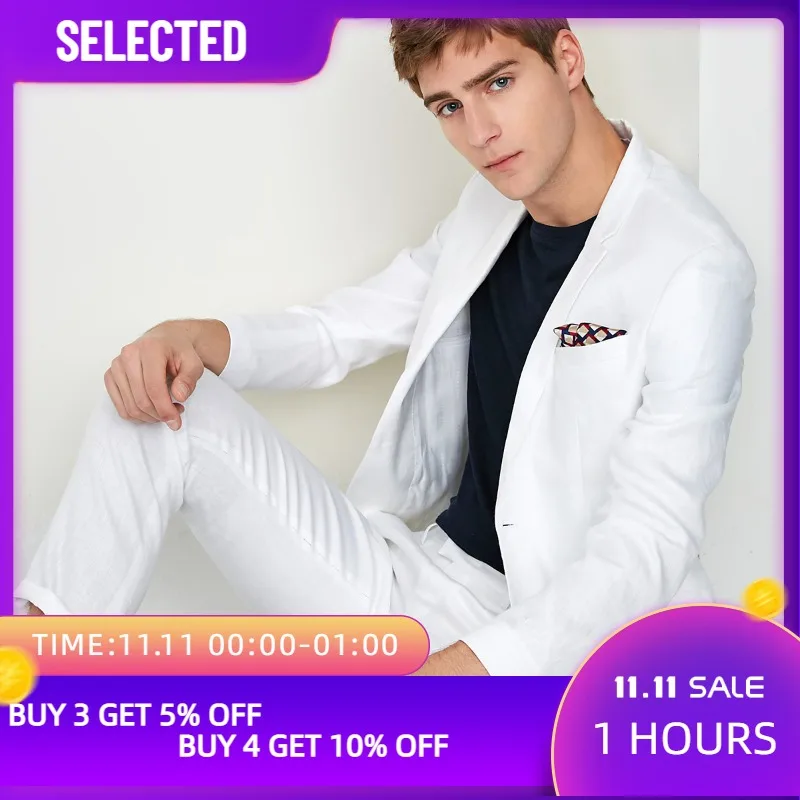 

SELECTED Men's Pure Color Slim-Fit Blazer Male Linen Regular Business Clothes T | 418272504