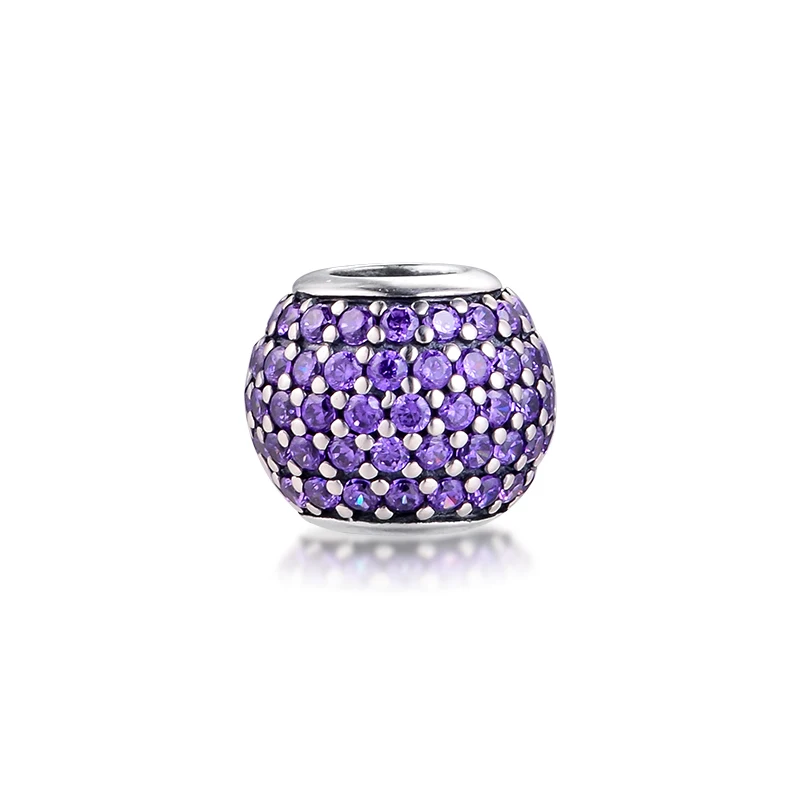Подходят для браслетов Pandora бусины из серебра 100% пробы с фиолетовым кубическим