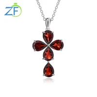 gz zongfa luxury gemstone fashion jewelry cross natural garnet pendant 925 sterling silver necklace for women