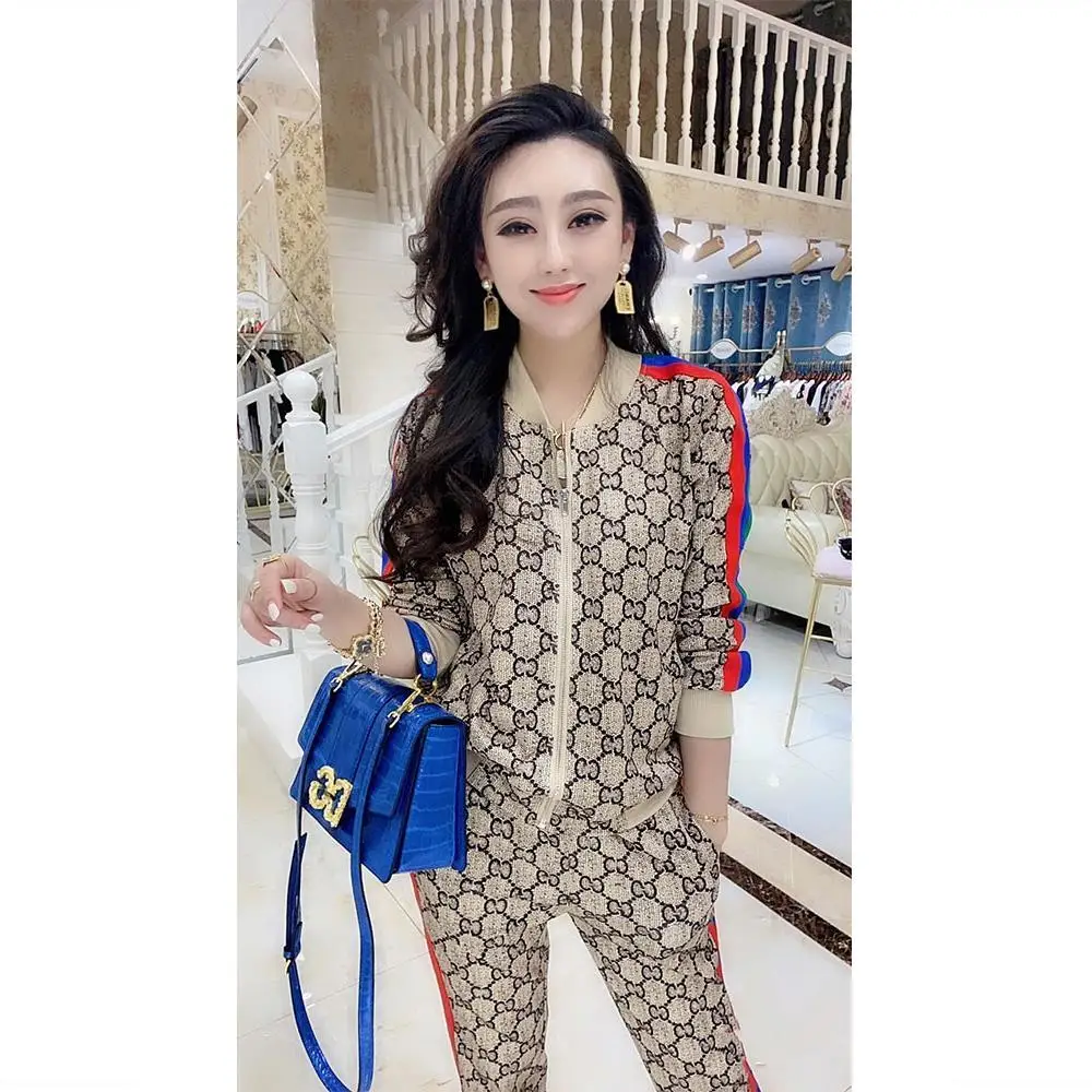 

Suit women Europe 2021 autumn new fashion color matching temperament zipper coat pants two piece