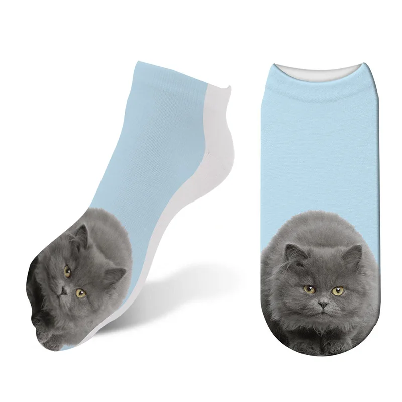 Носки женские в стиле Харадзюку милые короткие носки с принтом кота забавные