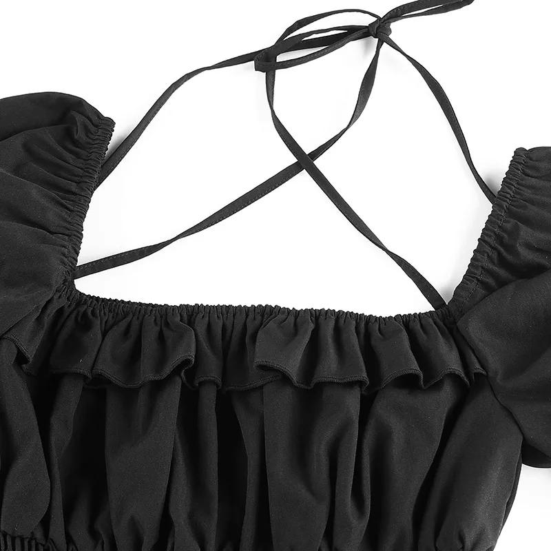 

GothGirl Dark Black Dress Women Square Collar Lace High Waist Mini A-line Dress Sweet Lolita Night Club Party Dress for Female