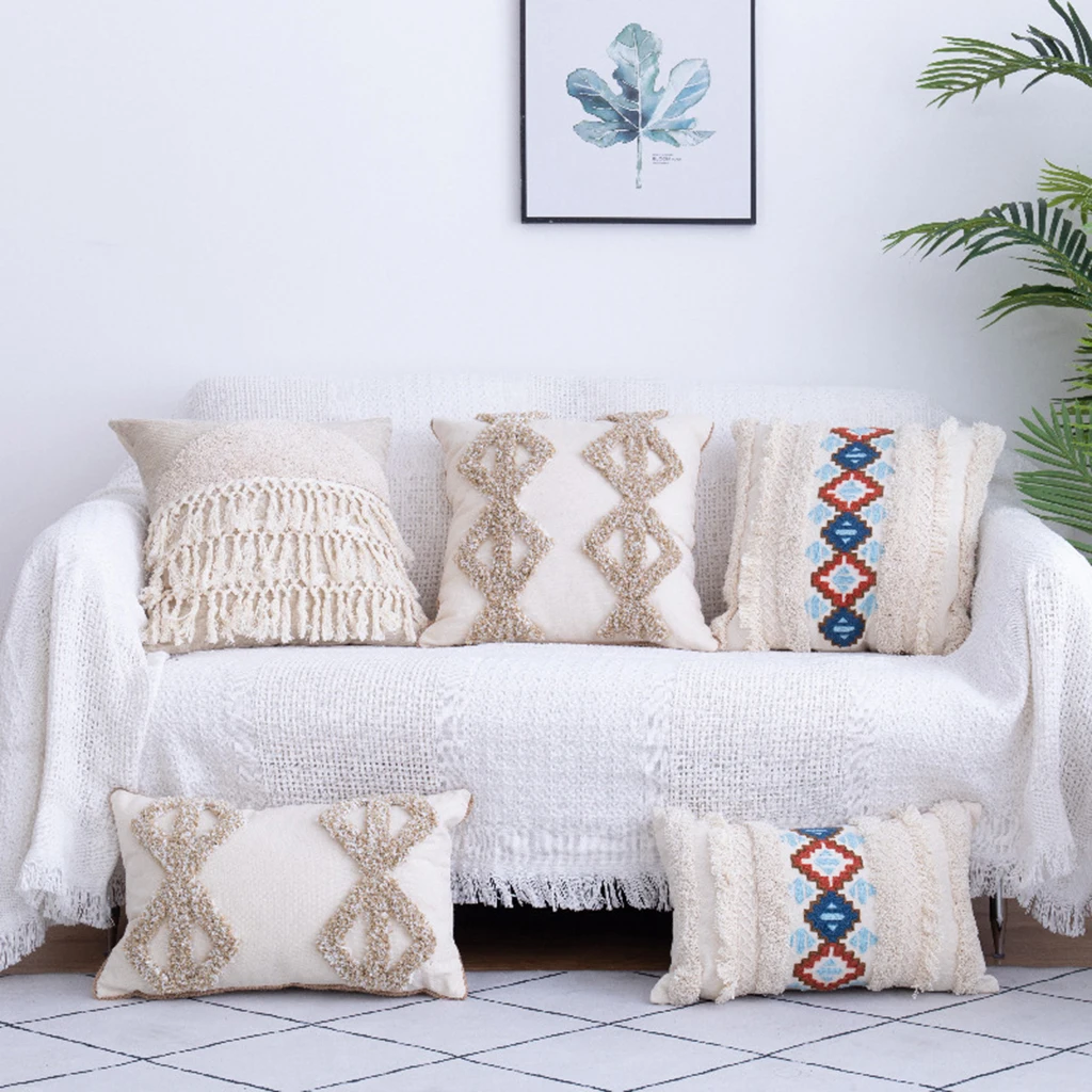 

Tufted Cotton Pillow Cover Rectangle Throw Pillow Case Couch Cafe Pillowcase