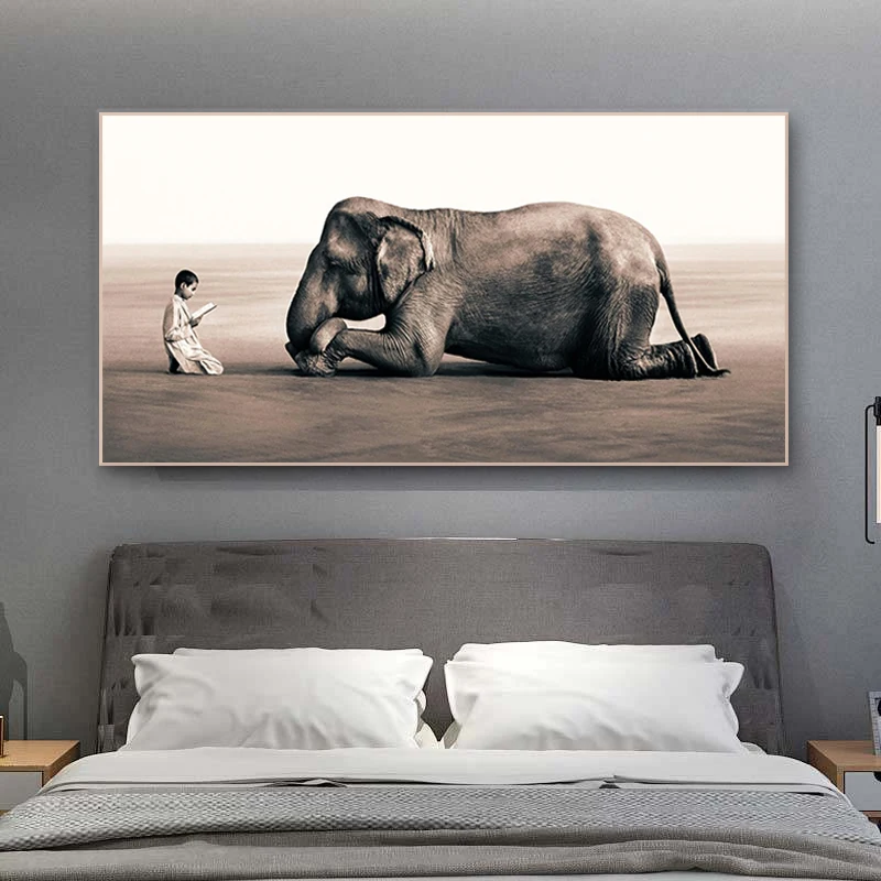 

Child and Elephant Canvas Art Painting Animals Posters and Prints Elephant Wall Art Picture Home Decoration Paintings No Frame