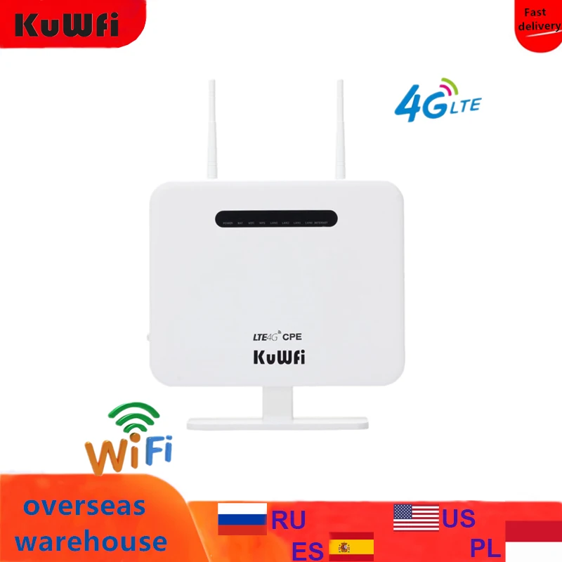 KuWFi разблокированный маршрутизатор 4G LTE 300 Мбит / с беспроводной CPE и модем AP SIM