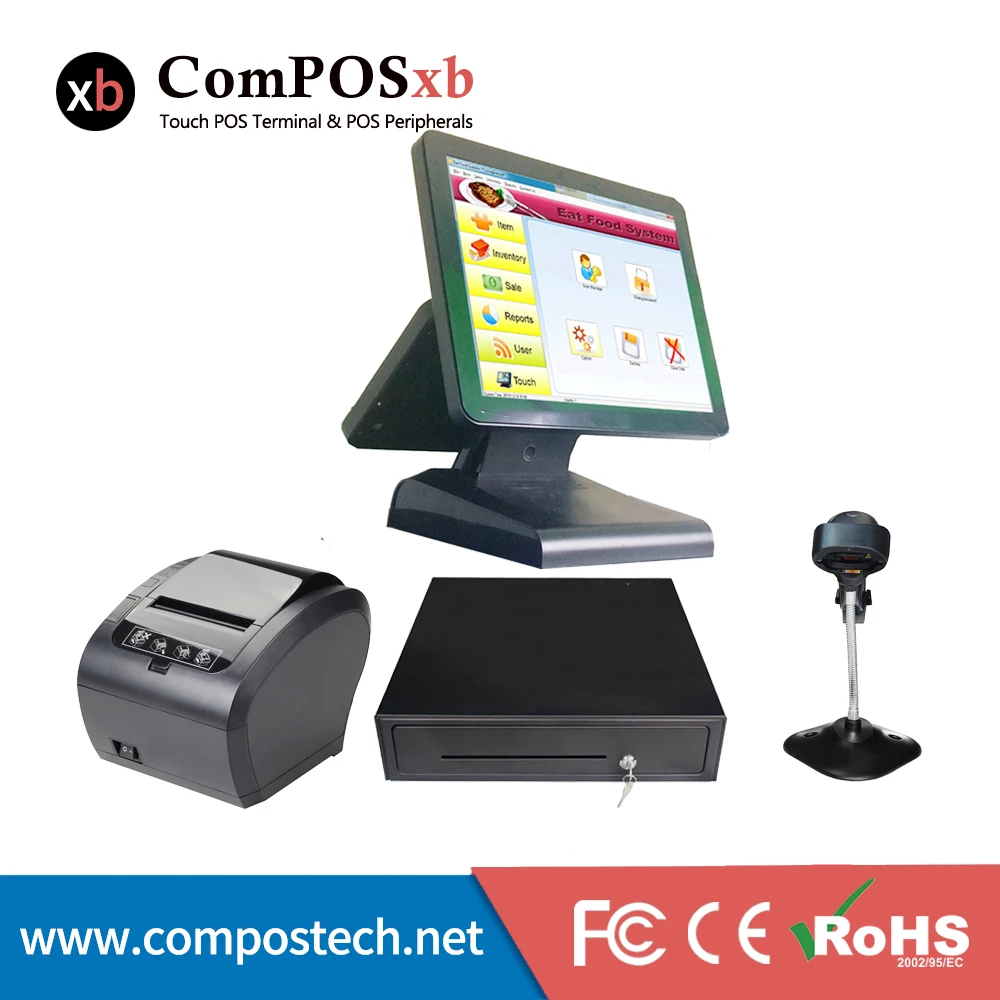 

Wholeset POS Terminal Dual screen 15+12 inch Windows Point Of Sale 15 Inch Cash Register For Supermarket