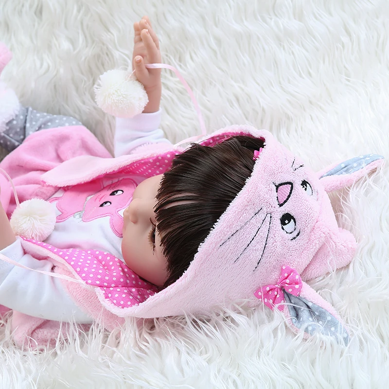 48 см силиконовая кукла reborn baby новорожденная девочка с розовым кроличьим платьем